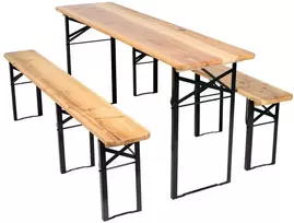 Lauko baldų komplektas Medinis plieno stalas + 2 suolai 170 cm, alaus sodo baldai, sulankstomas lauko stalas, iškylų stalas su suolais, sulankstomi suolai