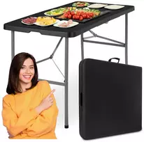 Sulankstomas stalas-lagaminas, 122 cm, juodas, neperšlampamas, renginiams, nešiojamas, piknikui, iškylai, lauko prekybai