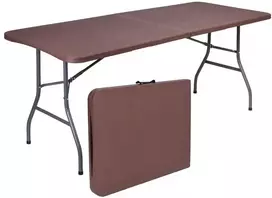 Sulankstomas banketinis stalas-lagaminas, rotango imitacija, 180x74x74.5 cm, rudas, furšetų, renginių stalas