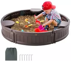Apvali smėlio dėžė su dangčiu, HDPE smėlio duobė lauko kiemui, 3-12 metų smėlio dėže