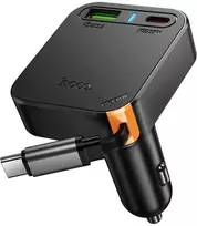 Automobilinis įkroviklis Hoco su ištraukiamu laidu 2 x USB C + USB A QC PD 65W NZ18 juodas
