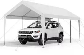 10 x 6 m Automobilio Pavėsinė, Tvirta Nešiojama, Visiems Orams, Balta, Cinkuotas Plienas, Automobilių Palapinė, Prieglauda, Stoginė