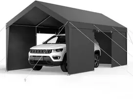 12x6 m Tvirtas Automobilių Paviljonas su Sienomis, Nešiojama Pastogė, Garažas, Sandėliavimas, Renginiai, Pilka