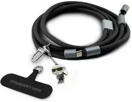 Universal Karl Lagerfeld CBDY Ikonik Charm USB-C/USB-C kabelis Lanyard juodos spalvos