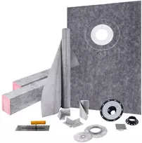 Dušo hidroizoliacijos komplektas 965.2 x 1524 mm padėklu, nusausinimu, membrana, "pasidaryk pats" dušo hidroizoliacinis rinkinys, dušo padėklas su lataku ir borteliais