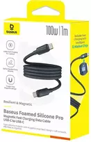 Kabelis USB C - USB C 1m 100W magnetinis, porėto silikono izoliacija, juodas BASEUS