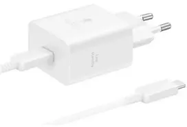 Samsung T4511 PD 45W laidinis įkroviklis su USB-C/USB-C 5A kabeliu baltos spalvos