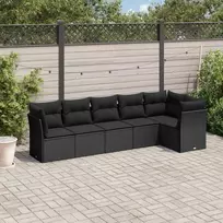 Lauko baldų komplektas Sofos komplektas su pagalvėlėmis, 6 dalių, juodas, poliratanas