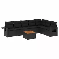 Lauko baldų komplektas Sofos komplektas su pagalvėlėmis, 8 dalių, juodas, poliratanas