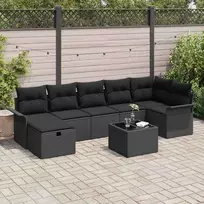 Lauko baldų komplektas Sodo Sofų Rinkinys su pagalve 8 pcs Juoda Poli ratanas