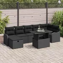 Lauko baldų komplektas Sodo Sofų Rinkinys su pagalve 8 pcs Juoda Poli ratanas
