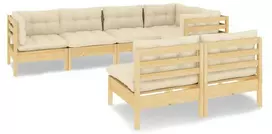 Lauko baldų komplektas Sodo komplektas su pagalvėlėmis, 7 dalių, pušies masyvas