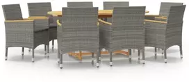 Lauko baldų komplektas Sodo valgomojo komplektas su pagalvėlėmis, 9 dalių, pilkas