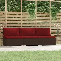 Lauko baldų komplektas Trivietė sofa su pagalvėlėmis, rudos spalvos, poliratanas
