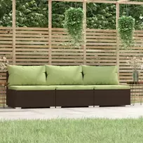 Lauko baldų komplektas Trivietė sofa su pagalvėlėmis, rudos spalvos, poliratanas