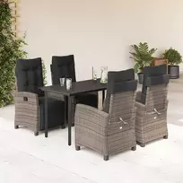 Lauko baldų komplektas Sodo komplektas su pagalvėlėmis, 5 dalių, pilkas, poliratanas