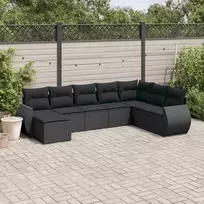 Lauko baldų komplektas Sofos komplektas su pagalvėlėmis, 8 dalių, juodas, poliratanas