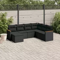 Lauko baldų komplektas Sofos komplektas su pagalvėlėmis, 7 dalių, juodas, poliratanas