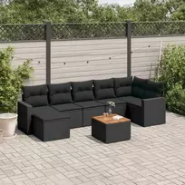 Lauko baldų komplektas Sofos komplektas su pagalvėlėmis, 8 dalių, juodas, poliratanas