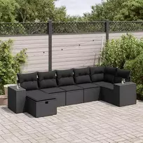 Lauko baldų komplektas Sofos komplektas su pagalvėlėmis, 7 dalių, juodas, poliratanas