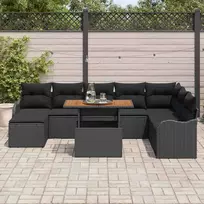 Lauko baldų komplektas Sodo Sofų Rinkinys su saugykla 9 pcs Juoda Poli ratanas