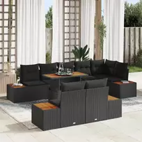 Lauko baldų komplektas Sodo Sofų Rinkinys su saugykla 9 pcs Juoda Poli ratanas