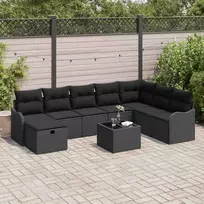 Lauko baldų komplektas Sodo Sofų Rinkinys su pagalve 9 pcs Juoda Poli ratanas