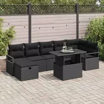 Lauko baldų komplektas Sodo Sofų Rinkinys su pagalve 8 pcs Juoda Poli ratanas