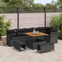 Sodo Sofų Rinkinys su pagalve su saugykla 9 pcs Juoda