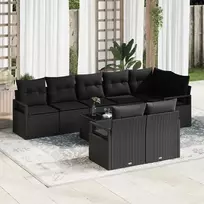 Sodo Sofų Rinkinys su pagalve 9 pcs Juoda poliratanas