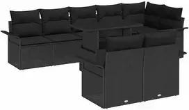 Lauko baldų komplektas Sodo Sofų Rinkinys su pagalve 9 pcs Juoda Poli ratanas
