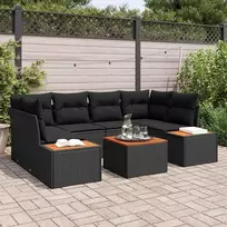 Lauko baldų komplektas Sodo Sofų Rinkinys su pagalve 6 pcs Juoda Poli ratanas