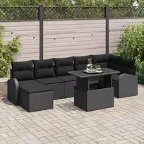 Lauko baldų komplektas Sodo Sofų Rinkinys su pagalve 8 pcs Juoda Poli ratanas