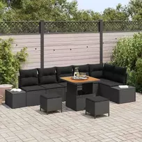 Sodo Sofų Rinkinys su pagalve 9 pcs Juoda Poli ratanas