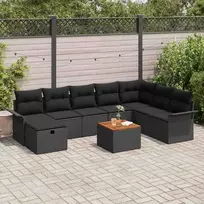 Lauko baldų komplektas Sodo Sofų Rinkinys su pagalve 9 pcs Juoda Poli ratanas