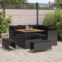 Sodo Sofų Rinkinys su pagalve su saugykla 8 pcs Juoda