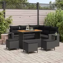 Sodo Sofų Rinkinys su pagalve 10 pcs Juoda poliratanas