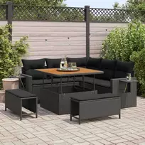 Sodo Sofų Rinkinys su pagalve 9 pcs Juoda poliratanas
