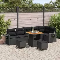 Lauko baldų komplektas Sodo Sofų Rinkinys su pagalve 11 pcs Juoda poliratanas