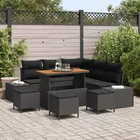 Lauko baldų komplektas Sodo Sofų Rinkinys su pagalve 9 pcs Juoda Poli ratanas