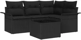 Lauko baldų komplektas Sodo Sofų Rinkinys su saugykla 5 pcs Juoda poliratanas
