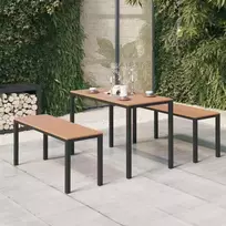 Lauko baldų komplektas Sodo valgomojo komplektas, 3 dalių, rudas/juodas, plienas/WPC