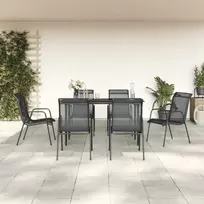 Lauko baldų komplektas Sodo valgomojo komplektas, 7 dalių, juodas, plienas/tekstilenas