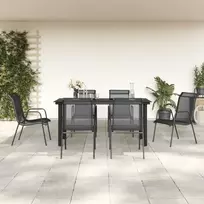 Lauko baldų komplektas Sodo valgomojo komplektas, 7 dalių, juodas, plienas/tekstilenas