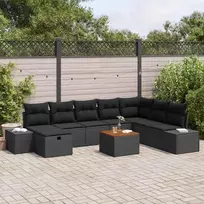 Lauko baldų komplektas Sodo Sofų Rinkinys su pagalve 9 pcs Juoda Poli ratanas