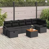 Lauko baldų komplektas Sodo Sofų Rinkinys su pagalve 8 pcs Juoda Poli ratanas
