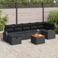 Lauko baldų komplektas Sodo Sofų Rinkinys su pagalve 8 pcs Juoda Poli ratanas