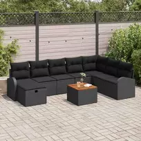 Lauko baldų komplektas Sodo Sofų Rinkinys su pagalve 9 pcs Juoda Poli ratanas