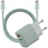 Energea laidinis įkroviklis Bazic GoPort Velox Kit USB-C/USB-A GaN 35W su kabeliu žalias
