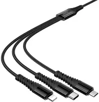 Laidas 3in1 USB C / USB A į Lightning + USB C + Micro USB Hoco 1 m X123 juodas